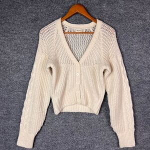 Nicholas Womens Cream Wool Alpaca Blend Open Knit Button Front Cardigan Size S
